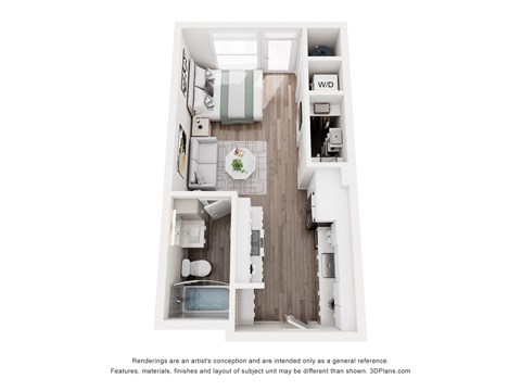 Floor plan for studio, 1 bath, 444 sqft